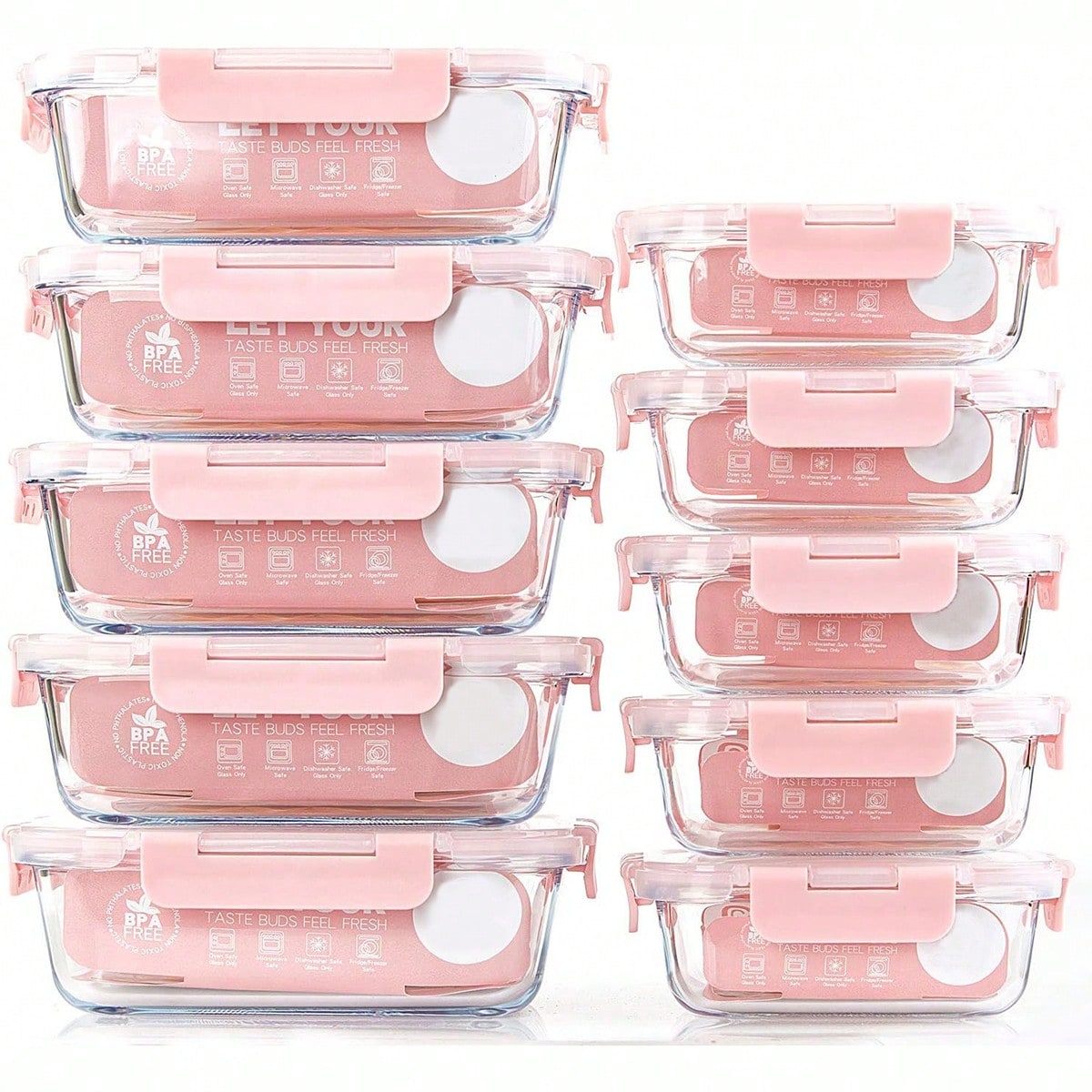 Meal Prep Containers - Conjunto de 10 Recipientes de Vidro